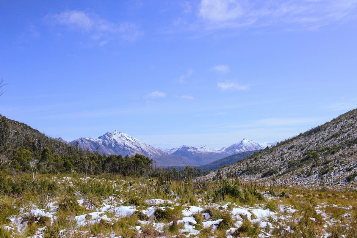 Snow-capped peaks in Southwest Tasmania